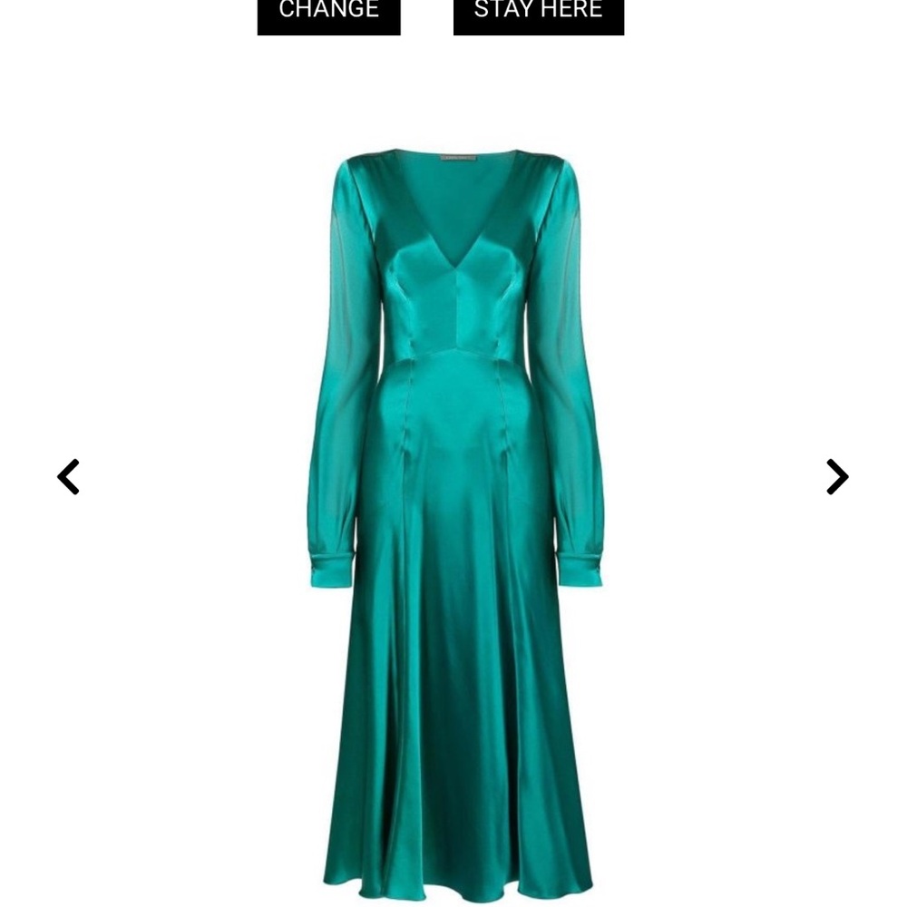Alberta Ferretti Teal Long Sleeve Silk Dress - Picture 1 of 16